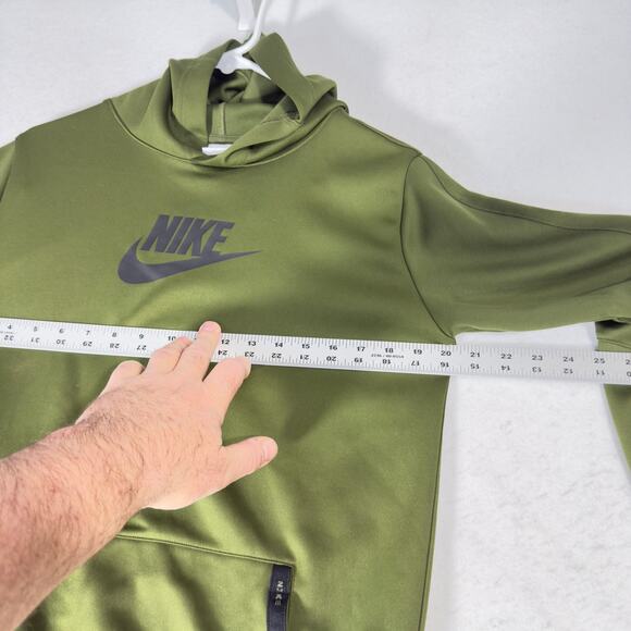 Nike Hoodie Boys XL Olive Green Kangaroo Pouch Pullover Black Swoosh Logo - Picture 11 of 13